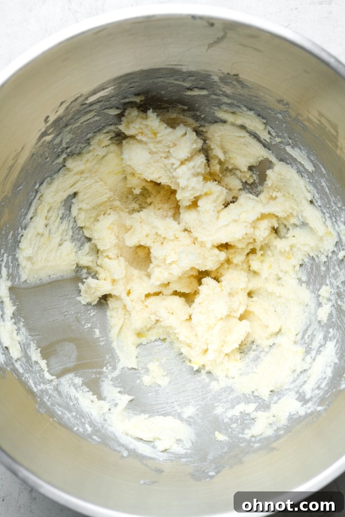 Thick butter and sugar creamed together for shortbread crust.