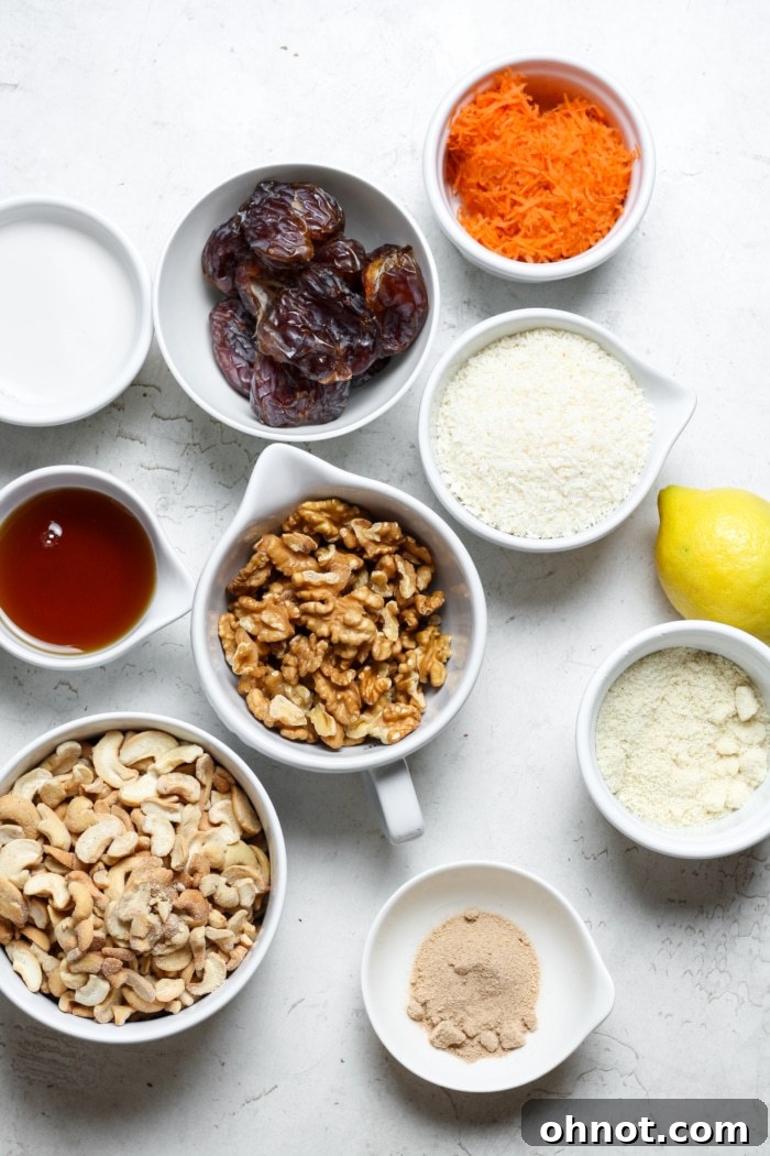 A collection of fresh ingredients laid out for making vegan cheesecake bars.