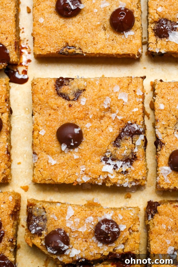 Brown butter chocolate chip cookie bars, freshly baked and ready to be served.