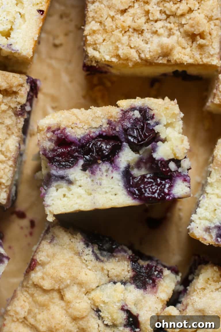 Homemade blueberry coffee cake with a crumb topping