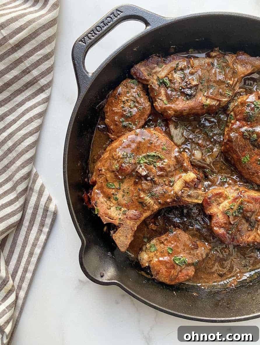 Close-up of tender balsamic glazed pork chops