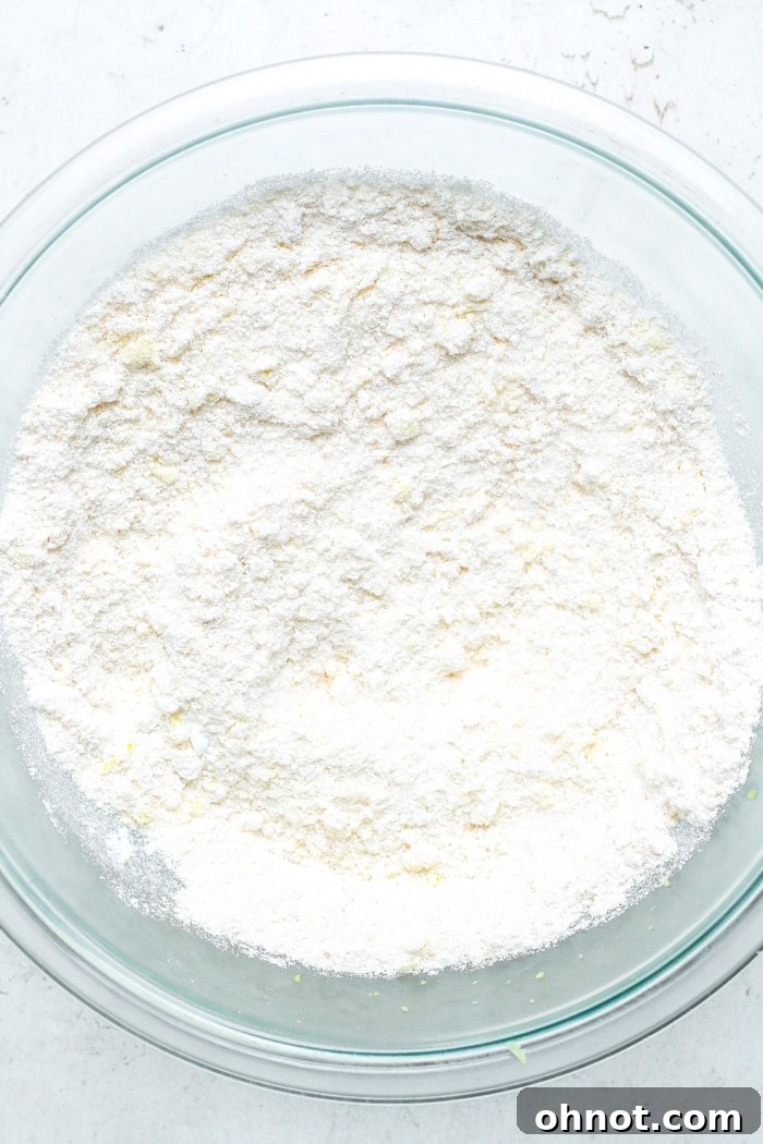 Dry ingredients in a mixing bowl.