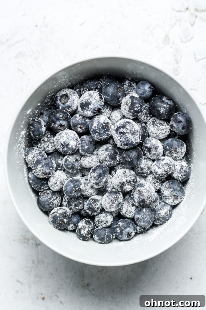 Blueberries tossed with flour.