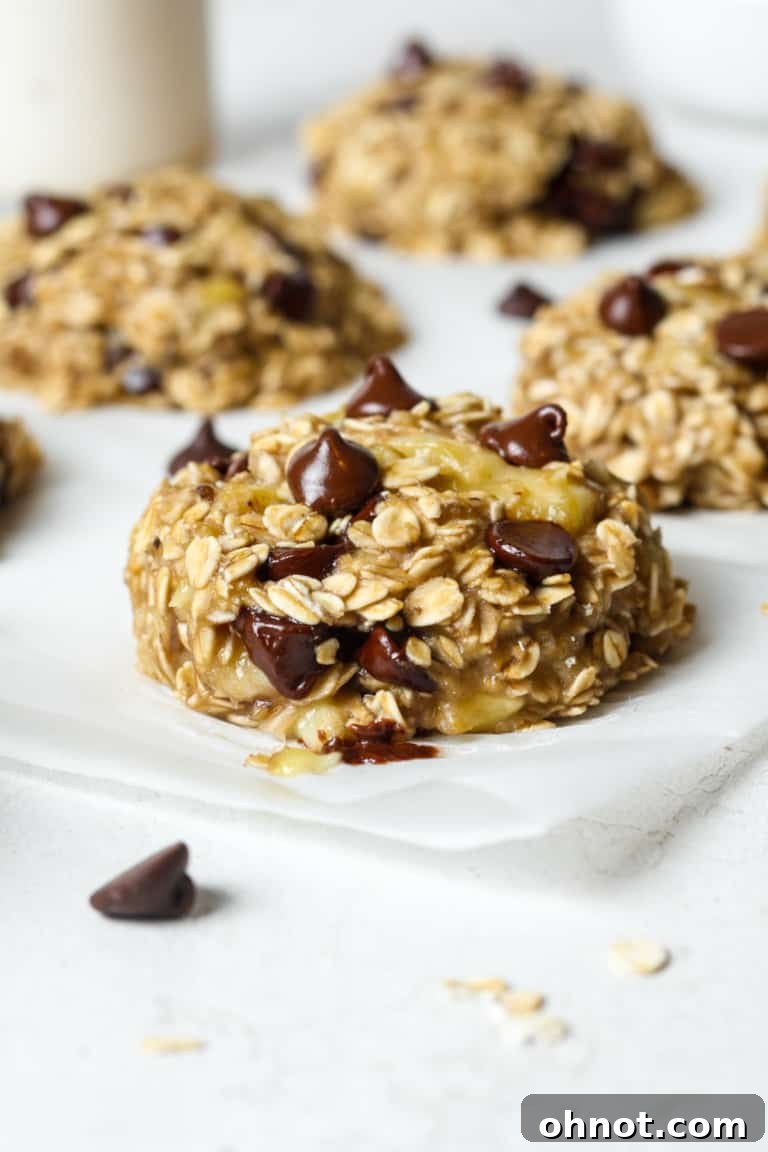 Plate of 3-ingredient banana oatmeal cookies with a soft texture.