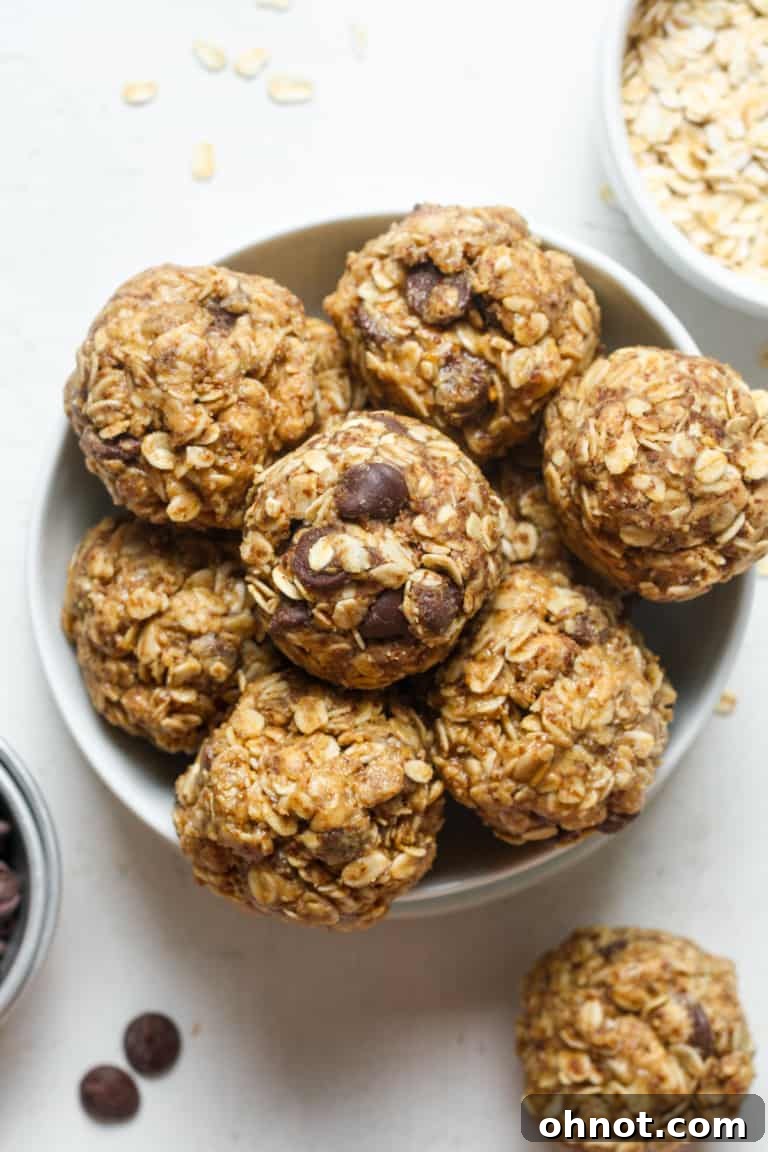 A plate of no-bake peanut butter oatmeal balls, ready to eat.