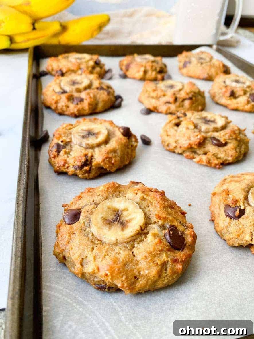 A stack of Paleo Vegan Chunky Monkey Cookies with chocolate chips and nuts.