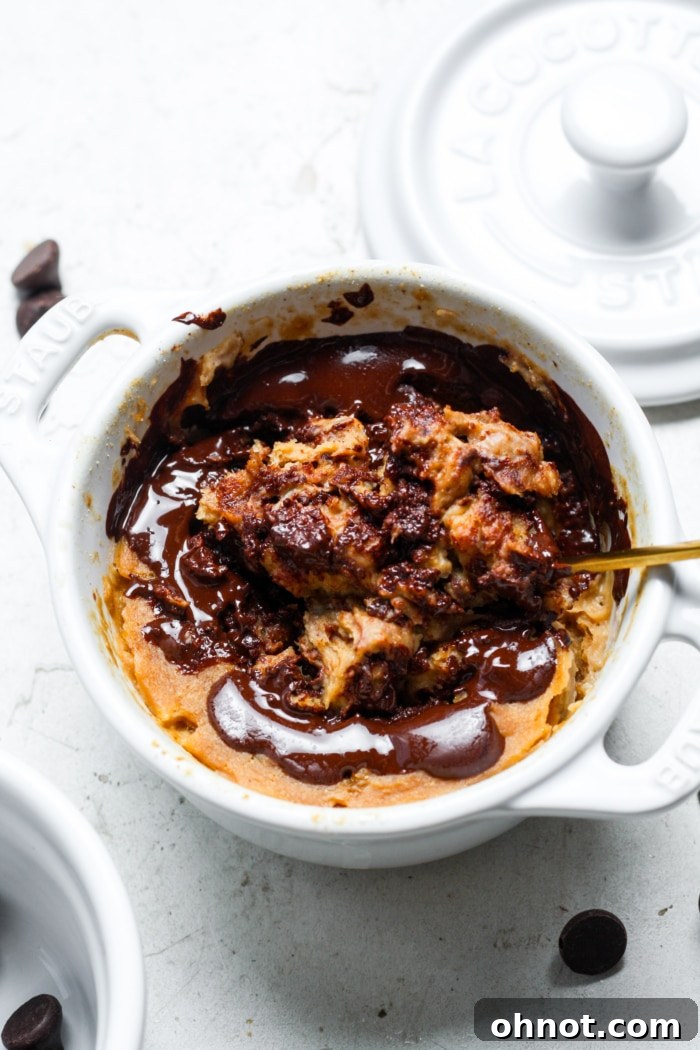 Gooey peanut butter chocolate mug cake.