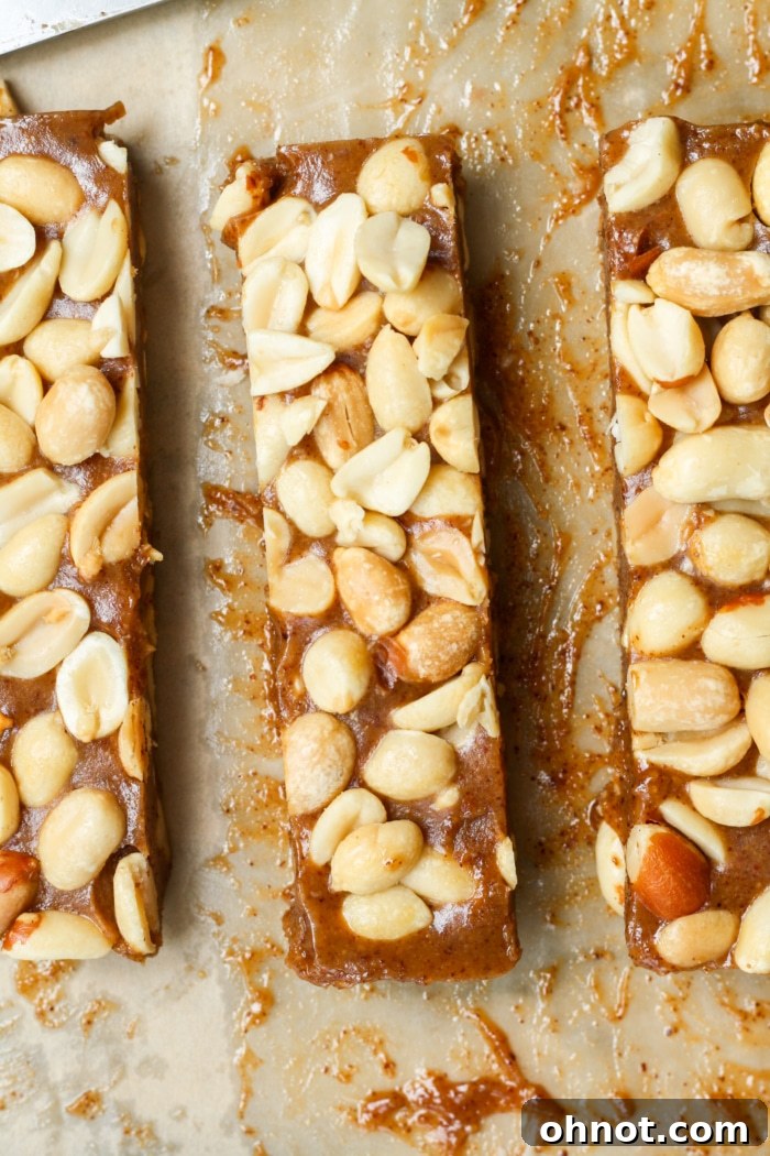 Close-up of freshly sliced homemade payday candy bars.