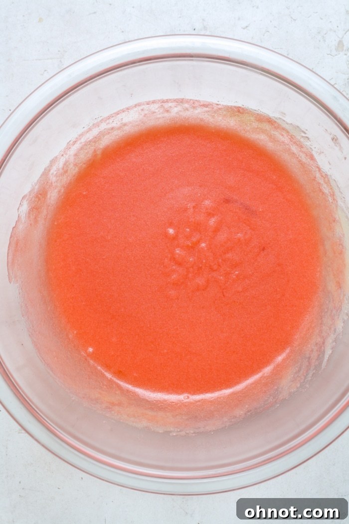 Creamy pink mixture.