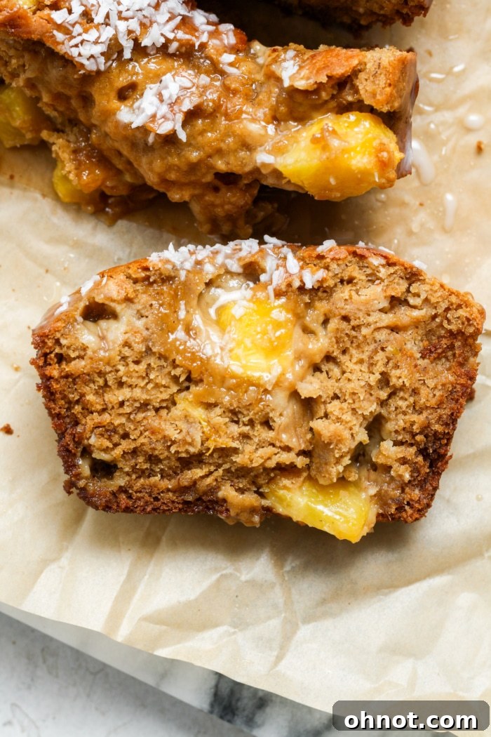 Pineapple banana bread, freshly baked and golden.