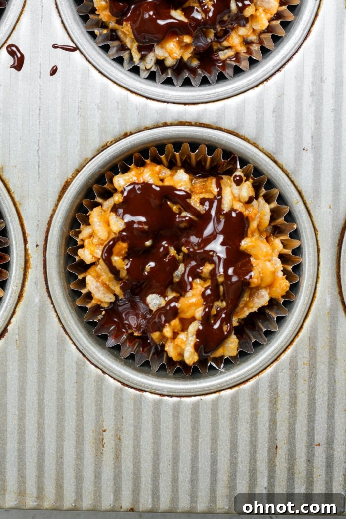 Crunchy chocolate bites with a top layer of drizzled melted chocolate.