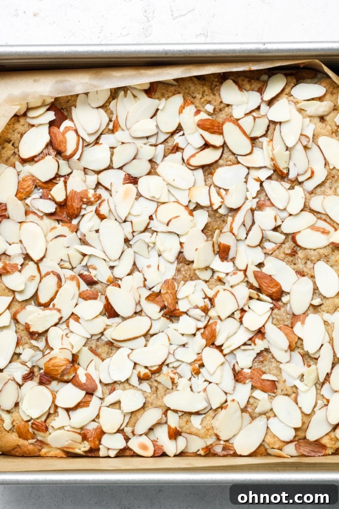 Slivered almond bars fresh out of the oven.