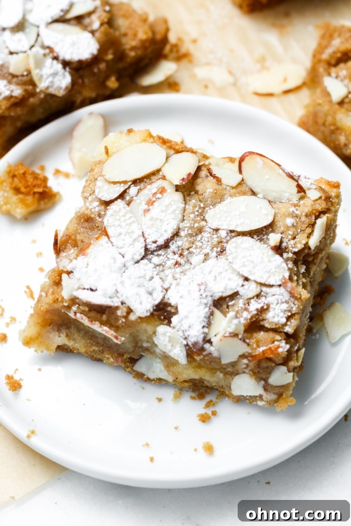 Frangipane croissant bars arranged on a platter.
