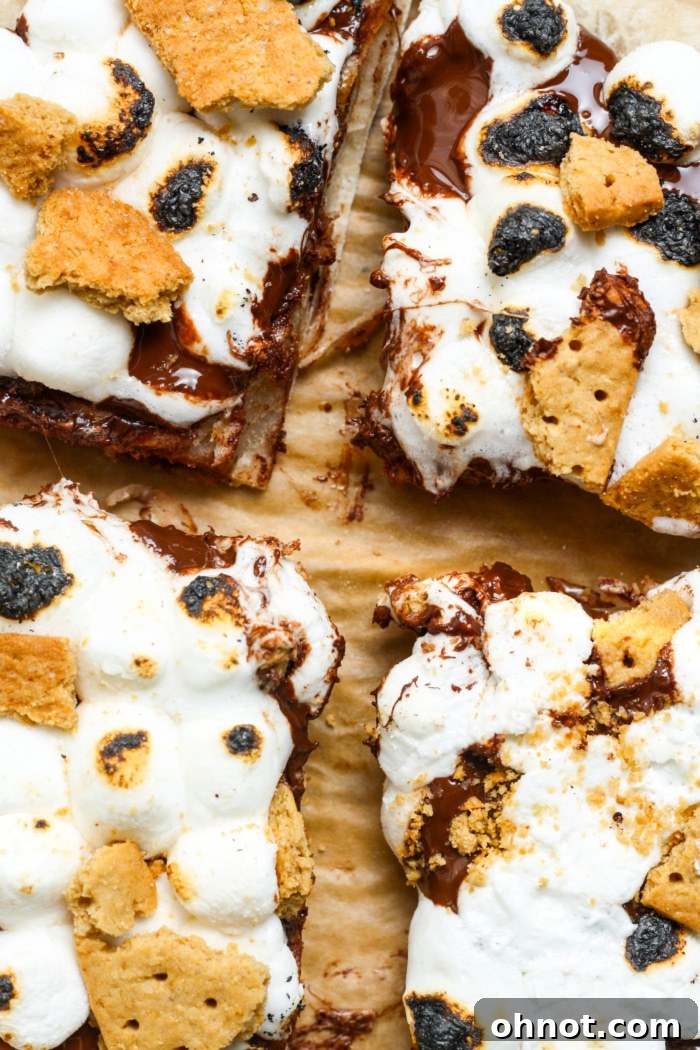 A single, delectable slice of S'mores Pizza, perfectly portioned and ready to be enjoyed, highlighting its rich layers.