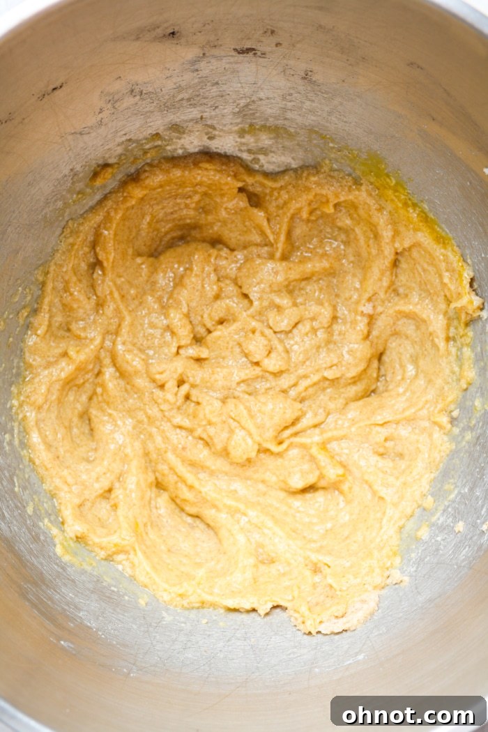 Runny dough in bowl.