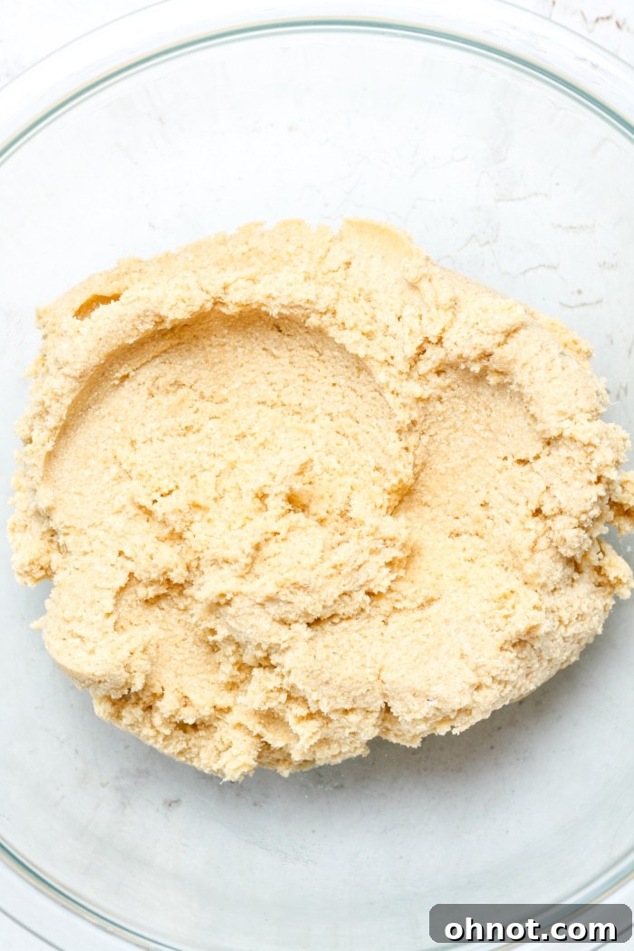 Thick dough in glass bowl.