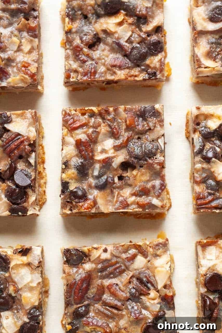 Close-up of the layers in Vegan and Paleo Magic Cookie Bars