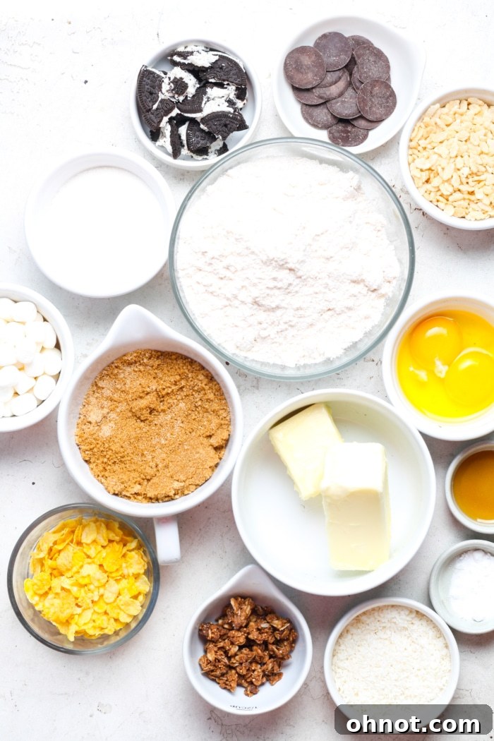 Ingredients for gluten free kitchen sink cookies.