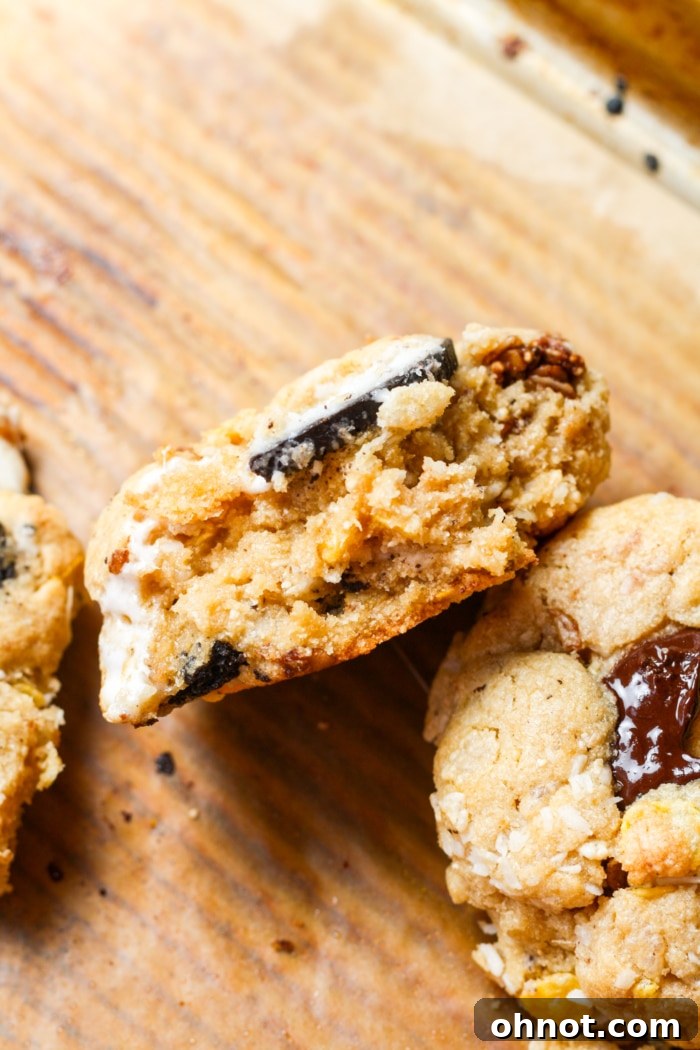 Close up of loaded cookies.