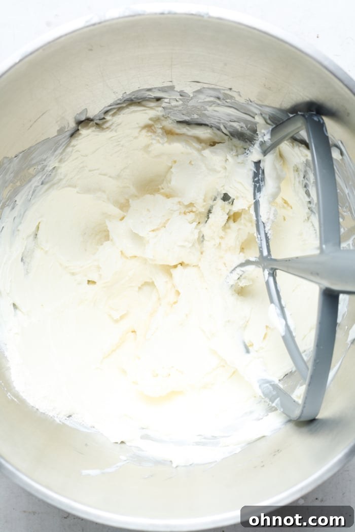 Cream cheese beaten until fluffy.