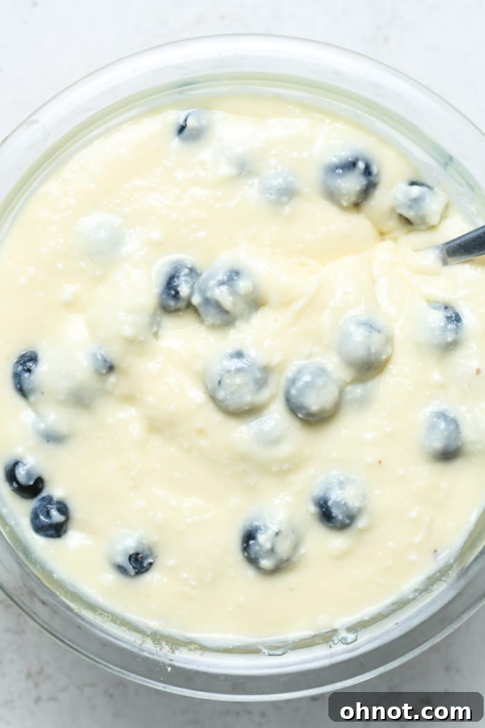Blueberry creamy mix in a bowl.