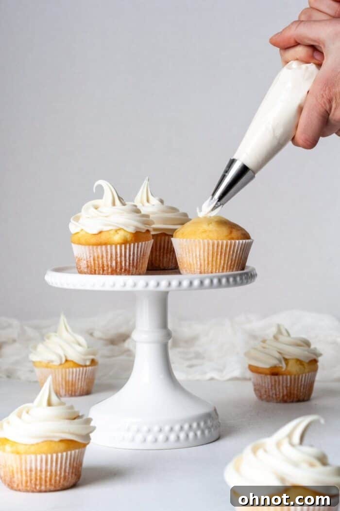 Paleo Vanilla cupcakes frosted with paleo frosting, adorned with colorful sprinkles.