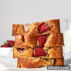 A loaf of Paleo strawberry banana bread.