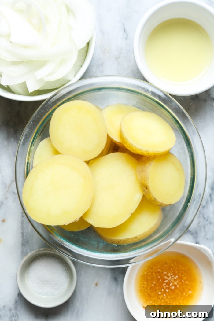 Ingredients for potatoes and onions recipe