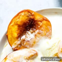 Baked peaches ready to serve.