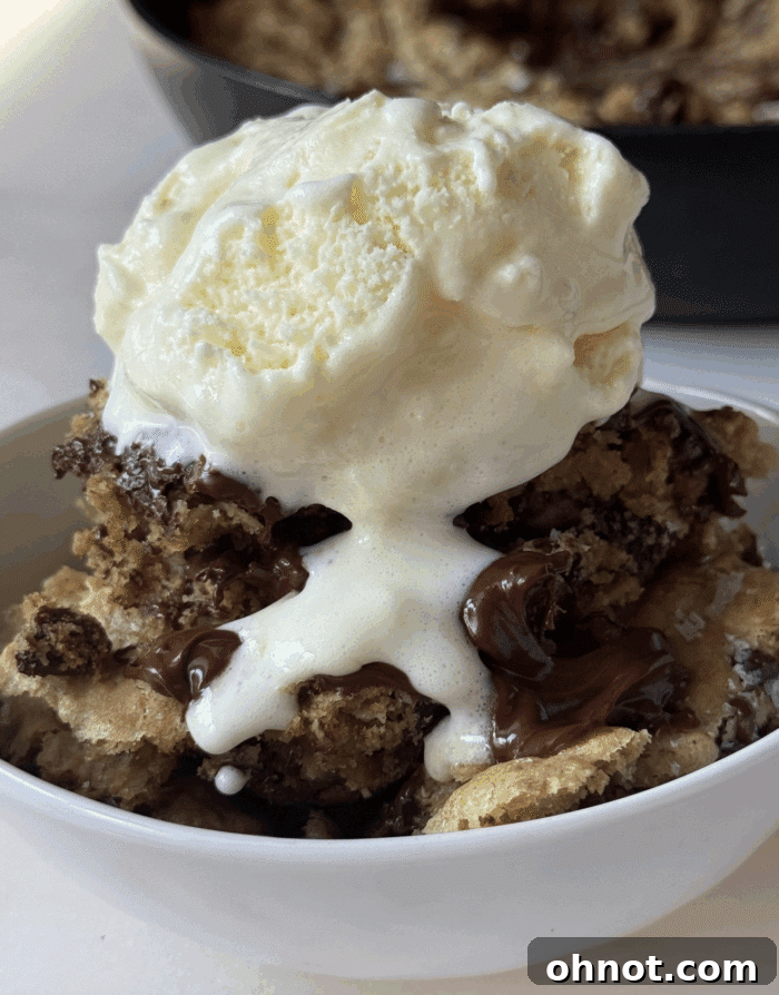 Cookie pie with ice cream, a classic dessert combination.