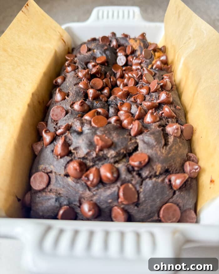 A whole double chocolate loaf of marble banana bread.
