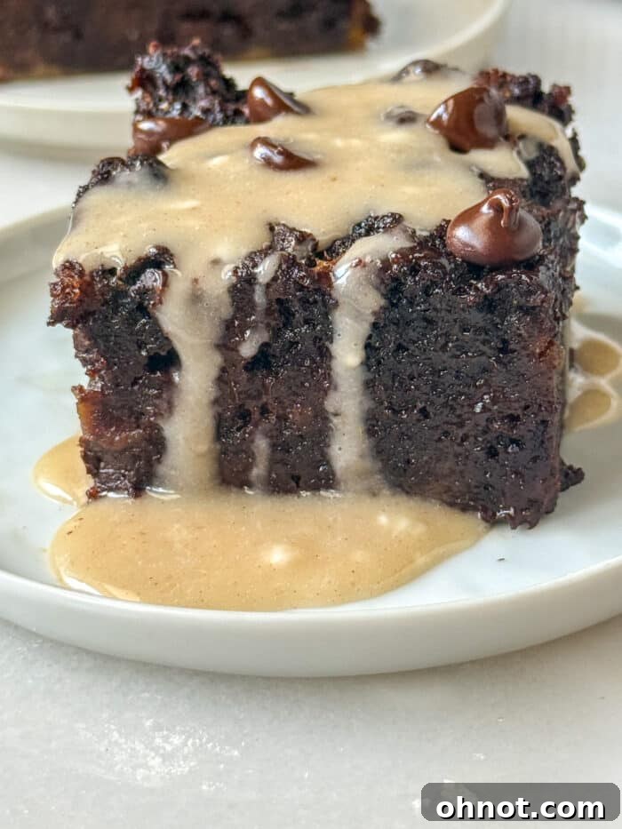 Decadent Chocolate Bread Pudding, warm and ready to serve.