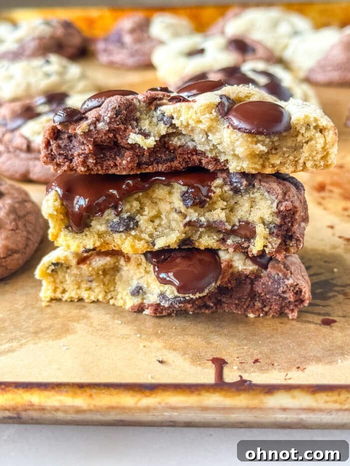 A stack of freshly baked marble swirl cookies, showcasing their inviting texture.