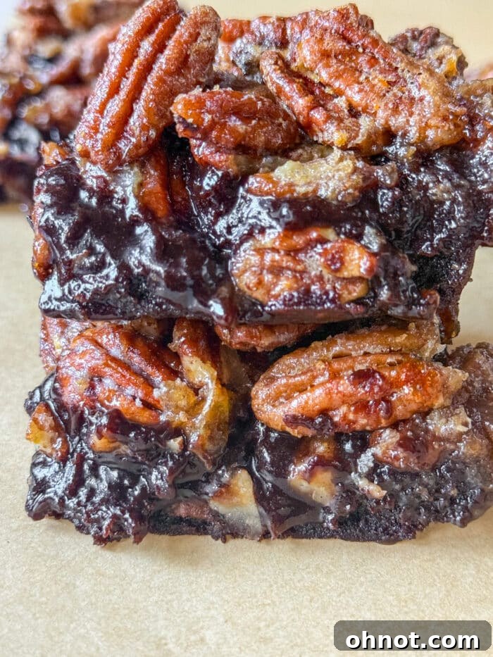 Close up of pecan pie brownies.