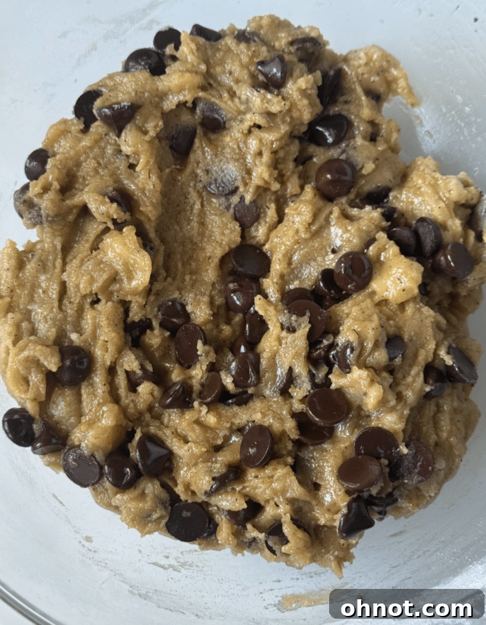 Bowl of freshly mixed banana cookie dough, ready for chilling.