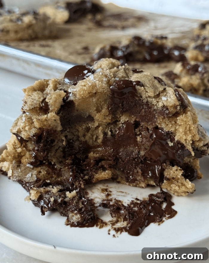 Close up of a tempting stack of freshly baked banana chocolate chip cookies.
