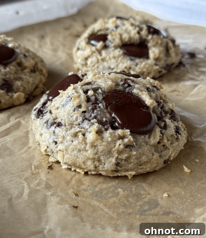 Banana cookies on pan.