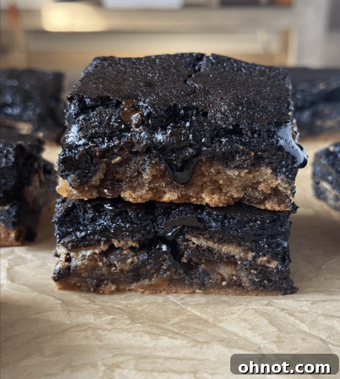 A beautifully arranged stack of Stuffed Brookies, ready to be enjoyed.