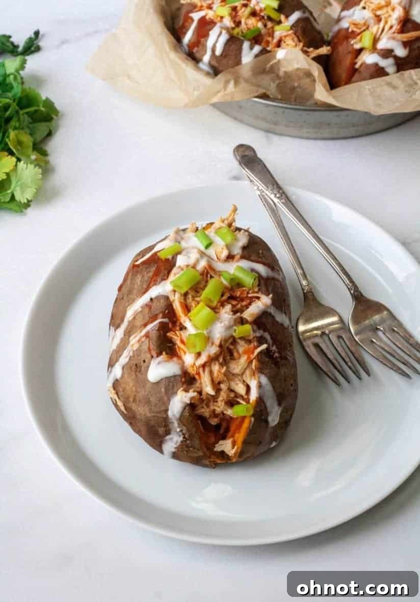Buffalo Chicken Stuffed Sweet Potatoes Ready to Serve