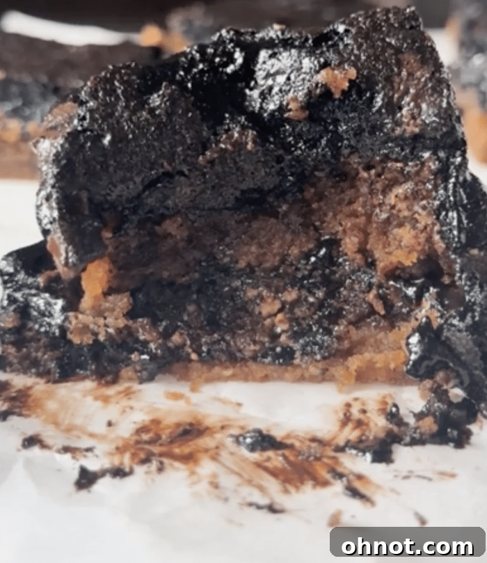 A delicious bite of a peanut butter brookie.