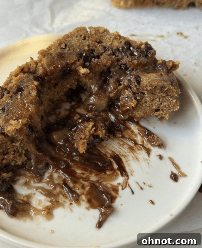 A close-up of a bite of Cookie Dough Peanut Butter Bread, showcasing the moist crumb, melted chocolate chips, and soft cookie dough bits.
