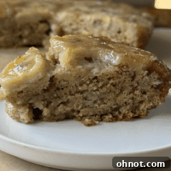 A slice of banana upside down cake.
