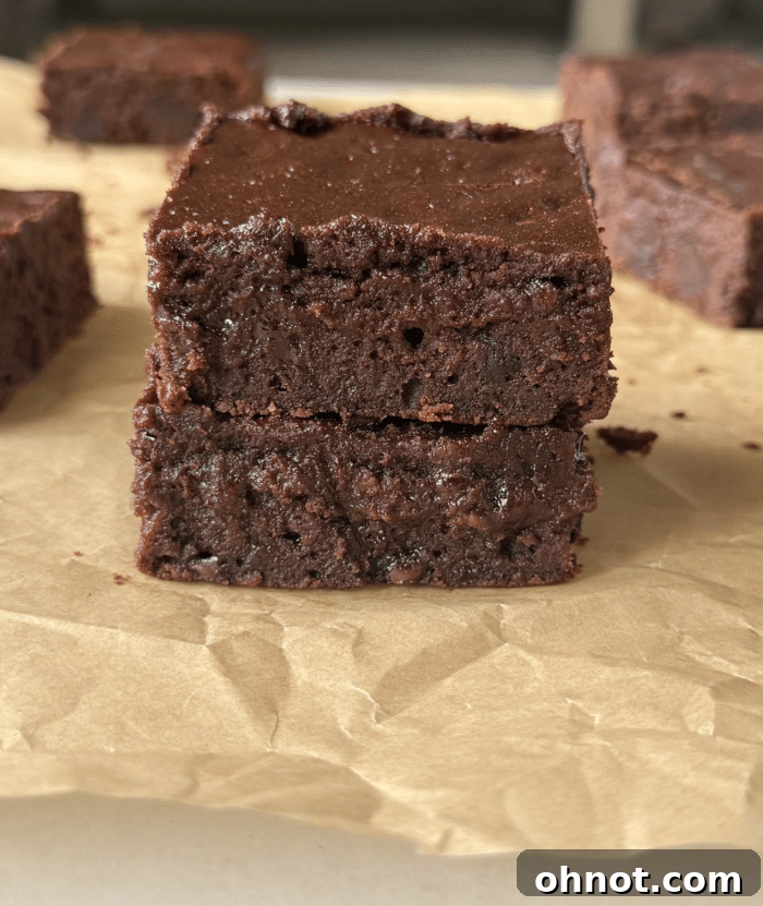 Stack of hot fudge brownies.