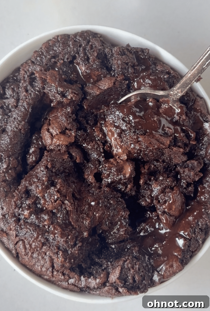 A bowl filled with freshly baked scoopable brownies.