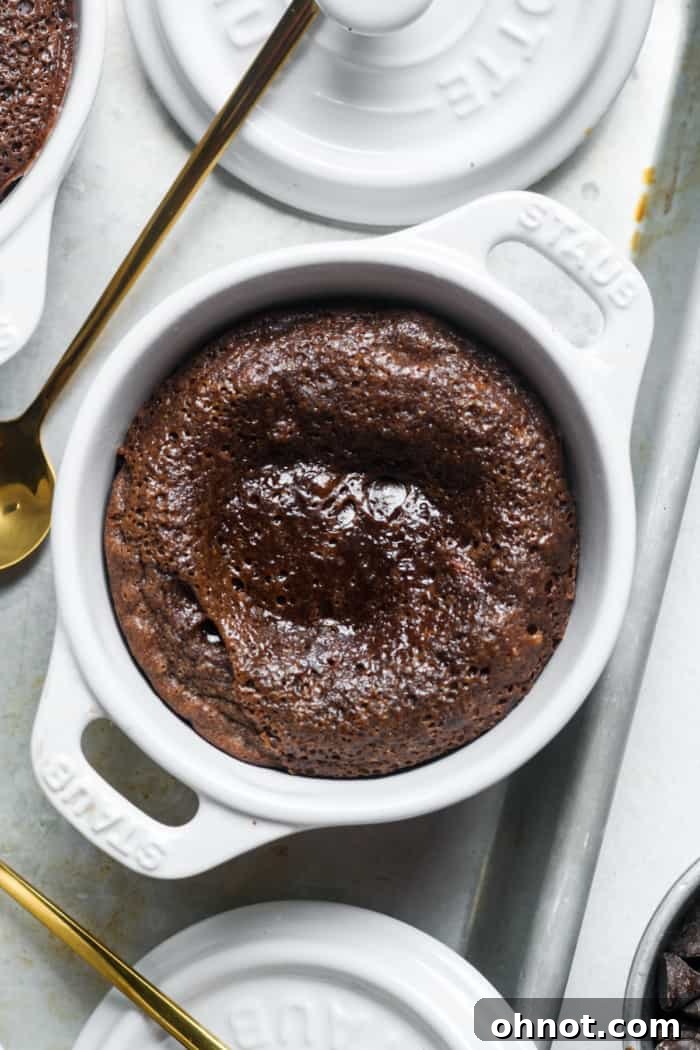 Decadent gluten free lava cakes with a molten chocolate center, ready to be served.