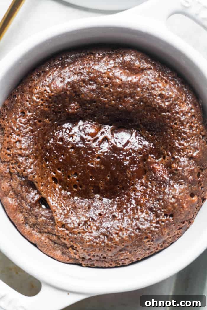 A close-up shot of a molten chocolate lava cake, showcasing its rich, dark color and luscious texture.