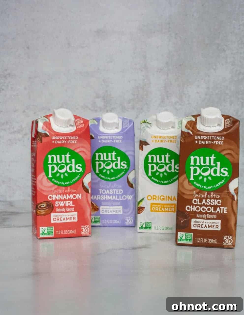 Assortment of Nut Pods creamers in various flavors