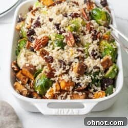 Whole30 Harvest Rice in a white casserole dish