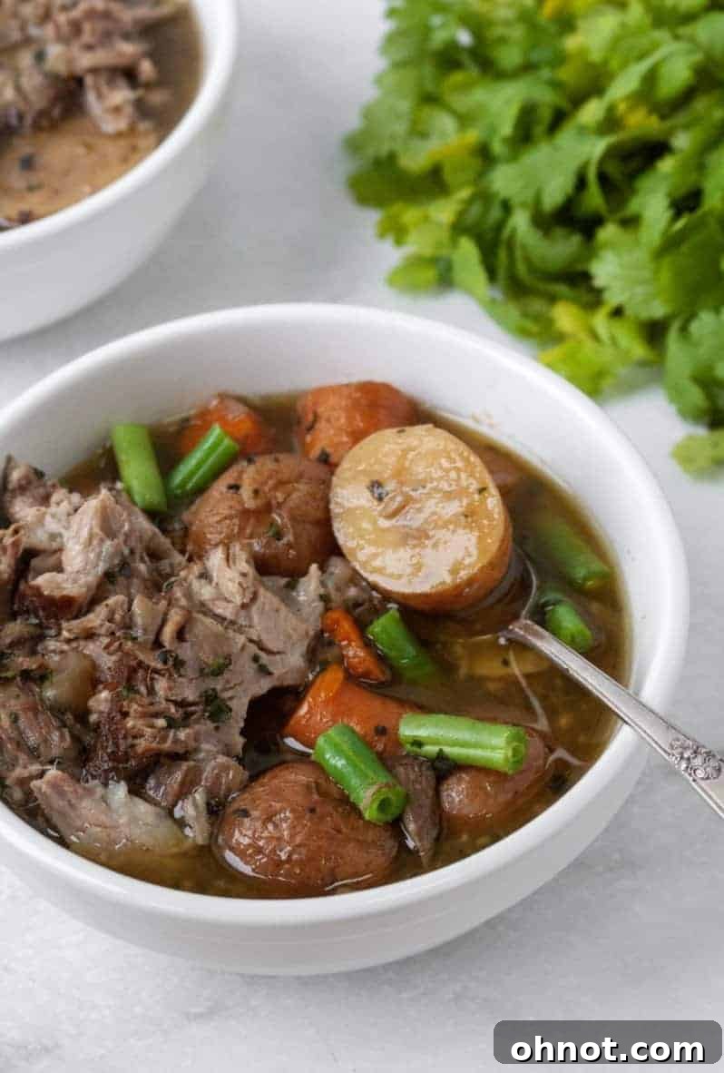 Whole30 Vegetable Pork Soup ready to be served