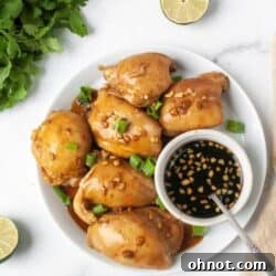 Whole30 Garlic Ginger chicken on a white plate.